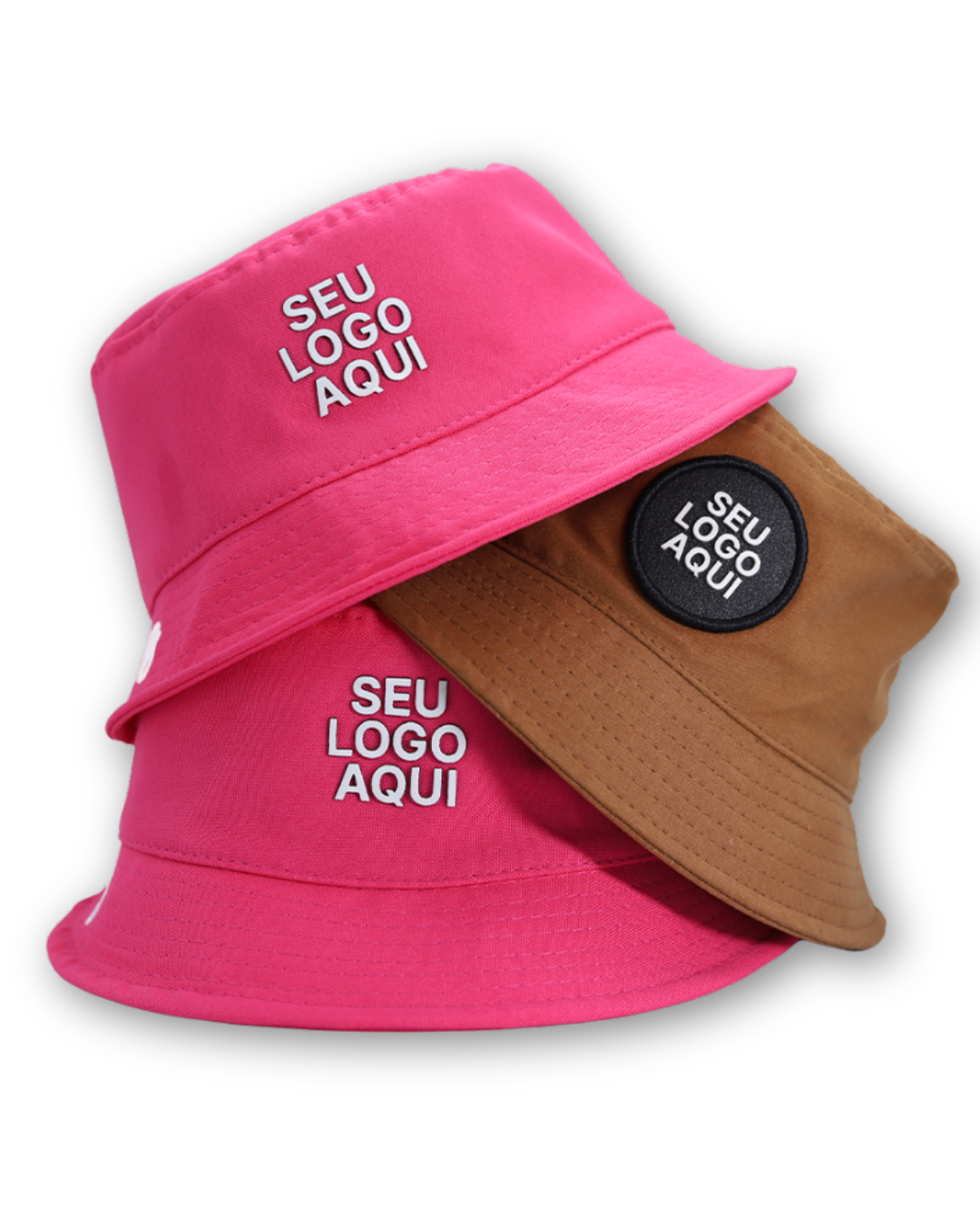 Buckets personalizados rosa e marrom com logo em silk