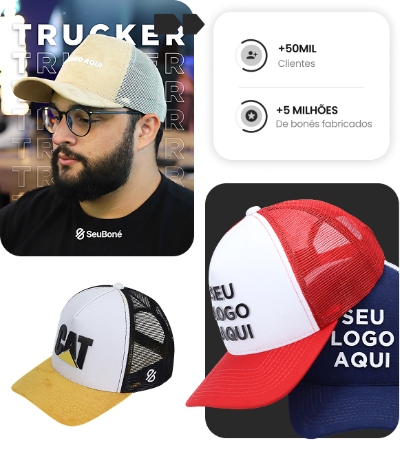 Vários bonés trucker personalizados da SeuBoné